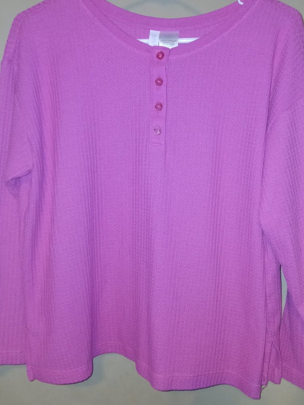 Joyspun Womens Thermal Henley Top Long Sleeve Waffle Knit Pink Size M
